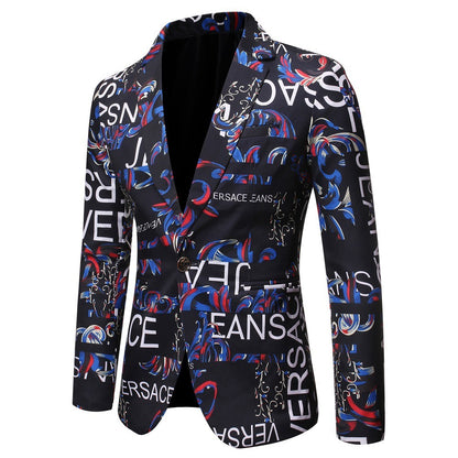 Veste blazer à manches longues et coupe slim pour homme, imprimé floral, 1 bouton, cranté | X07 