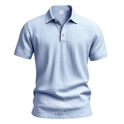 Men’s British Gentleman Style Loose-Fit Linen Polo Shirt Summer Short Sleeve | YHBKCS-20