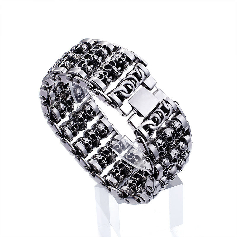 Men’s Skull Bracelet Titanium Steel Punk Ghost Head Bracelet | KB76276-BD