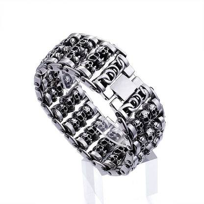 Men’s Skull Bracelet Titanium Steel Punk Ghost Head Bracelet | KB76276-BD