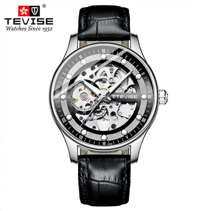 Orologio da polso meccanico automatico scheletrato da uomo con cinturino in pelle | T836D 