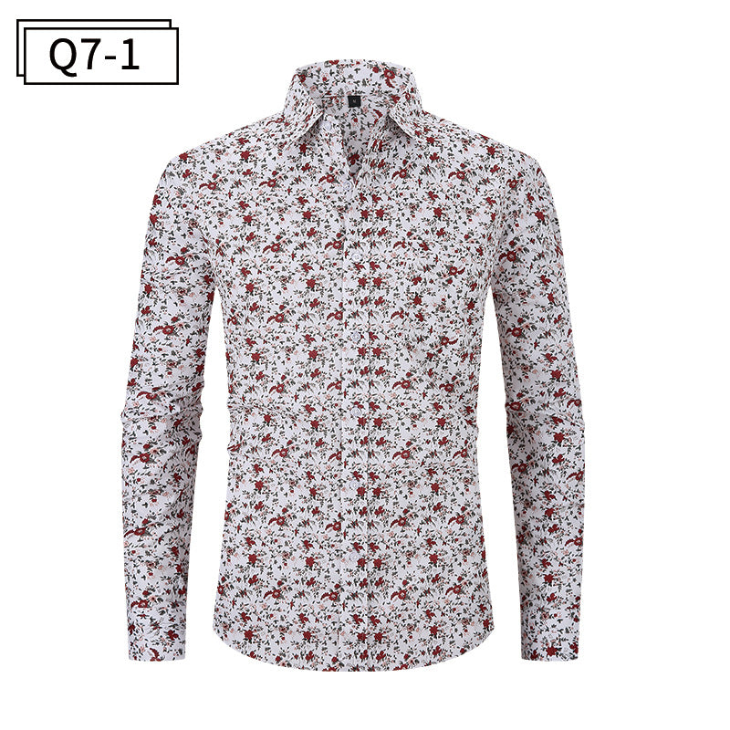 Men's Formal Classic Design Flower Print Button Up Shirt Business Dress Shirt | Q7