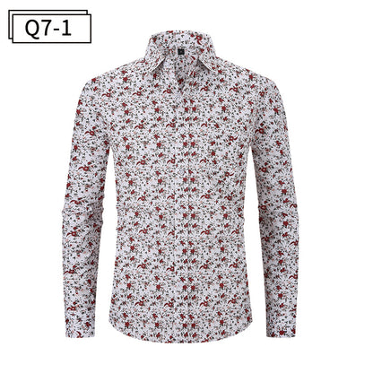 Men's Formal Classic Design Flower Print Button Up Shirt Business Dress Shirt | Q7
