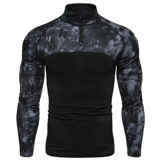 T-shirt décontracté à manches longues et col montant pour homme avec coutures camouflage | 1815-G11 