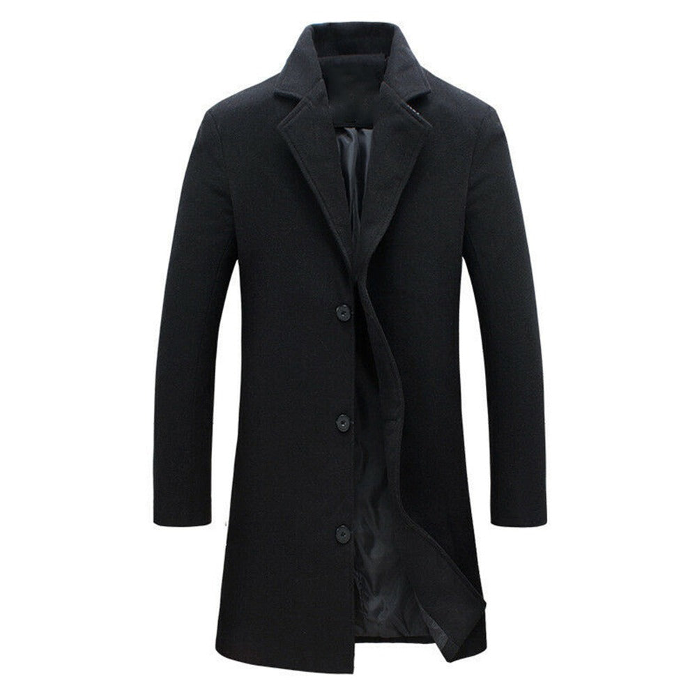 Giacca da uomo in lana tinta unita monopetto con risvolto lungo cappotto business soprabito | D67 
