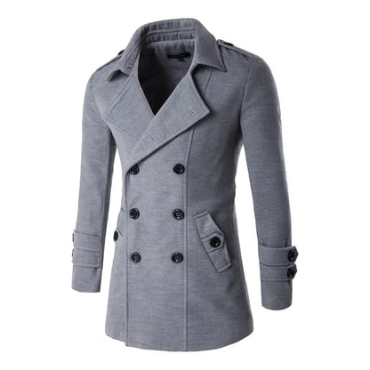 Manteau en laine croisé pour homme, mi-long, slim, trench-coat | 3013 