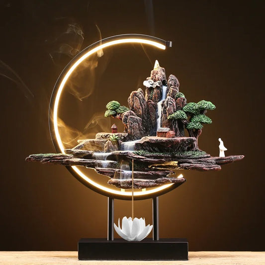 Mountain Stream Backflow Incense Burner Lamp Sandalwood Aromatherapy Ornament With Table Lamp | TM633