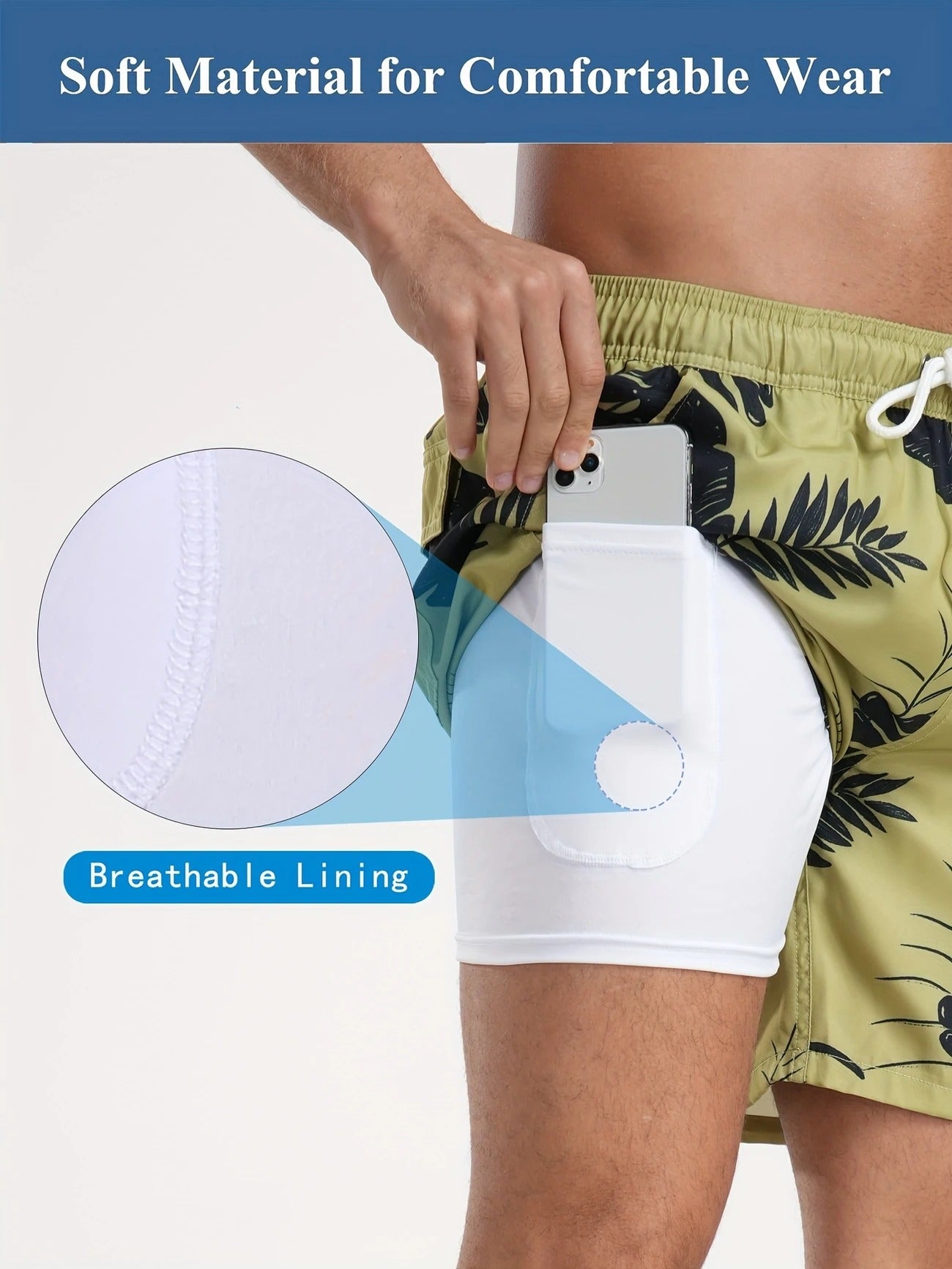 Men’s Quick-Dry Summer Beach Shorts Milk Silk Lined Swim Trunks for Men | 265SCTK
