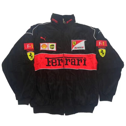 F1 Ferrari Embroidered Racing Suit Jacket Retro Style Motorcycle Riding Jacket for Spring & Autumn | AL776286320703