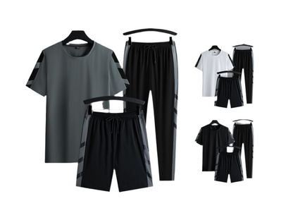Men's Set Clothes 3 Pieces T Shirt Short Sleeve Solid Color Summer Sets | 1083