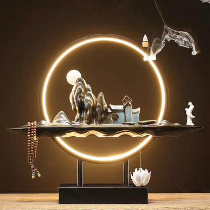 Mountain Stream Backflow Incense Burner Lamp Sandalwood Aromatherapy Ornament With Table Lamp | TM633
