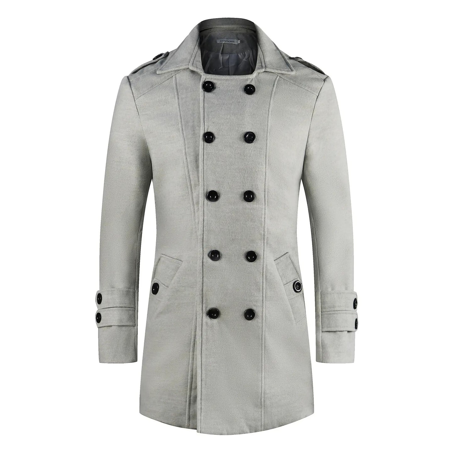 Manteau en laine croisé pour homme, mi-long, slim, trench-coat | 3013 