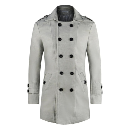 Manteau en laine croisé pour homme, mi-long, slim, trench-coat | 3013 