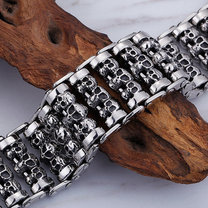 Men’s Skull Bracelet Titanium Steel Punk Ghost Head Bracelet | KB76276-BD