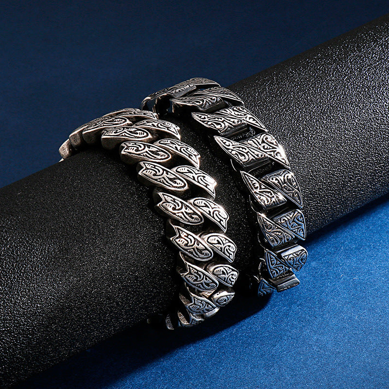 Men's Retro Titanium Steel Bracelet – Punk Rock Style with Snap Clasp | KB123641-BDJX