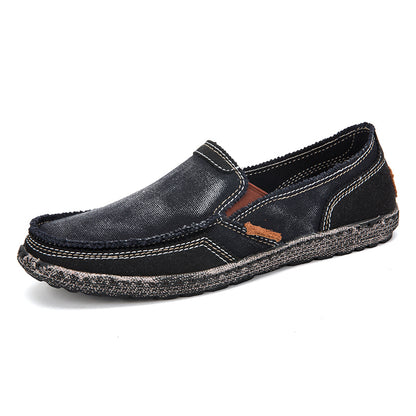 Men’s Washed Canvas Slip-On Shoes | Breathable, Anti-Slip, Classic Deck Style | 8806