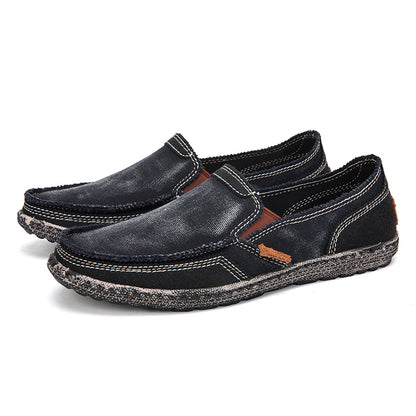Men’s Washed Canvas Slip-On Shoes | Breathable, Anti-Slip, Classic Deck Style | 8806