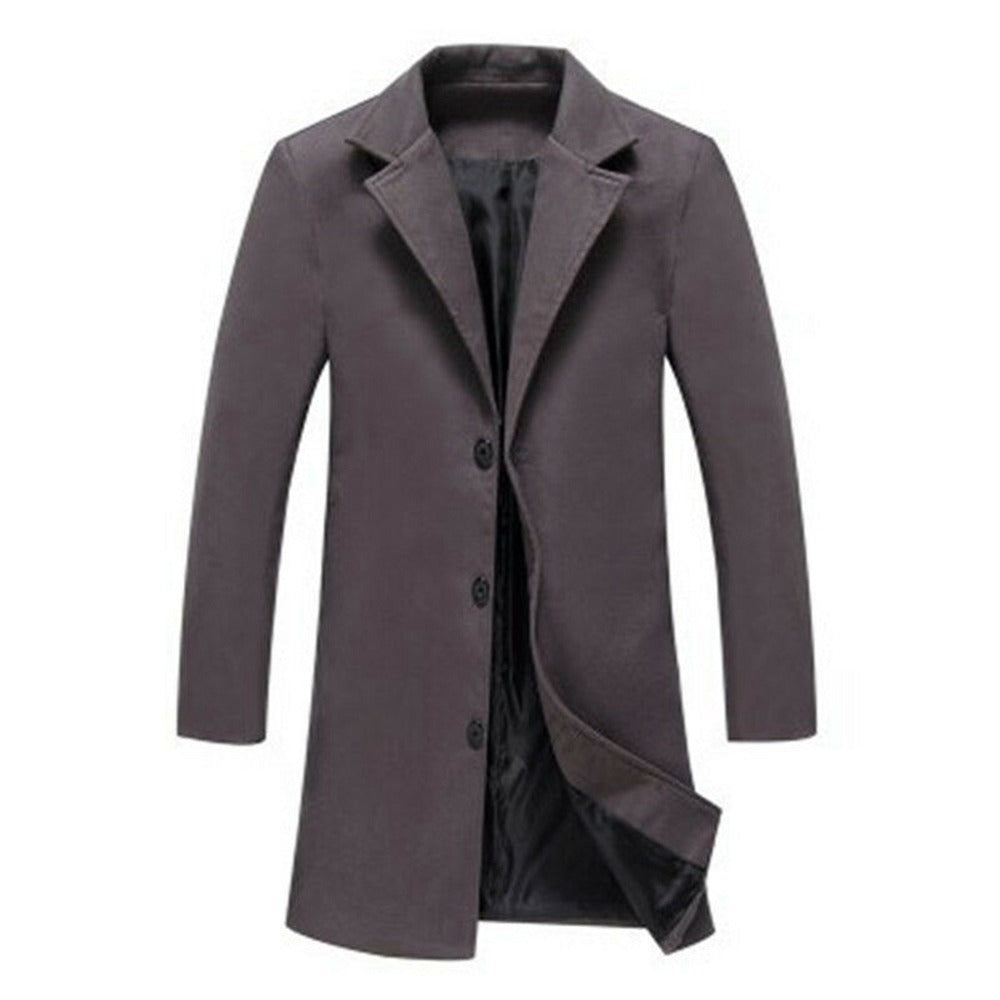 Giacca da uomo in lana tinta unita monopetto con risvolto lungo cappotto business soprabito | D67 