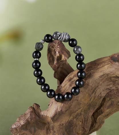 Black Mamba Serpent’s Essence Obsidian Crystal & Silver Snake Bracelet for Men | VB24731-1BBYS