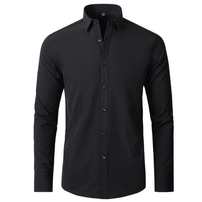 Chemise extensible à manches longues pour homme, couleur unie, coupe slim, sans repassage, style business décontracté 