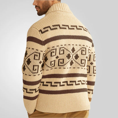 Men Stylish Slim Fit Jacquard Knit Cardigan Jacket with Long Sleeves Casual Lapel Sweater | SY0013