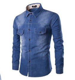 Camicia in denim streetwear di alta qualità, in cotone, casual, vestibilità slim, a maniche lunghe | 1818-C993 