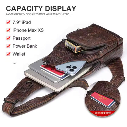 Men's Business Shoulder Bag Elegant Crocodile Pattern for Professional Style | 9076