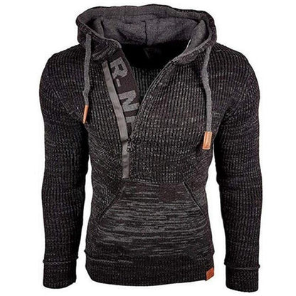 Pull à capuche et manches longues pour homme, élégant et chaud, avec col zippé et sweat-shirt d'hiver 