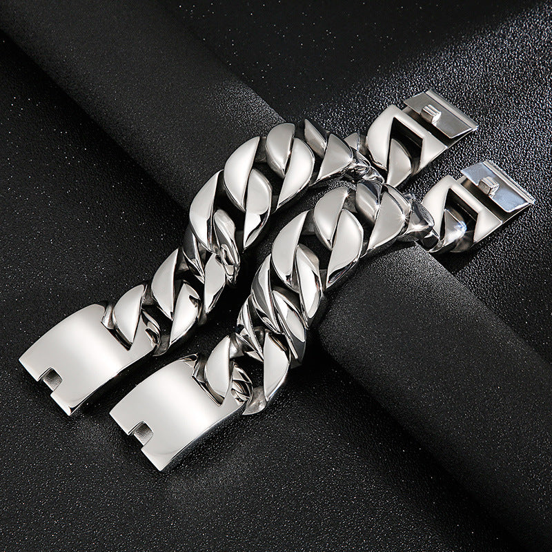 Men’s Thick Titanium Steel Bracelet Glossy & Domineering Fashion Jewelry Trendy Piece Bracelet | KB31778-D