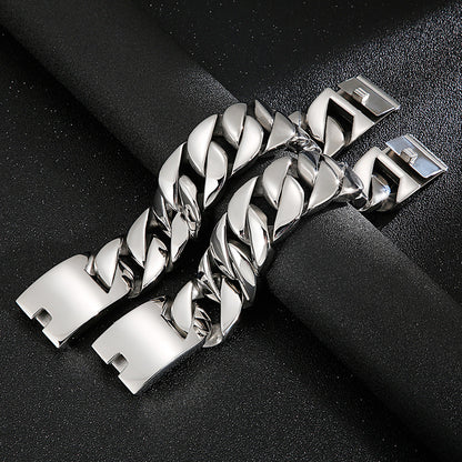 Men’s Thick Titanium Steel Bracelet Glossy & Domineering Fashion Jewelry Trendy Piece Bracelet | KB31778-D