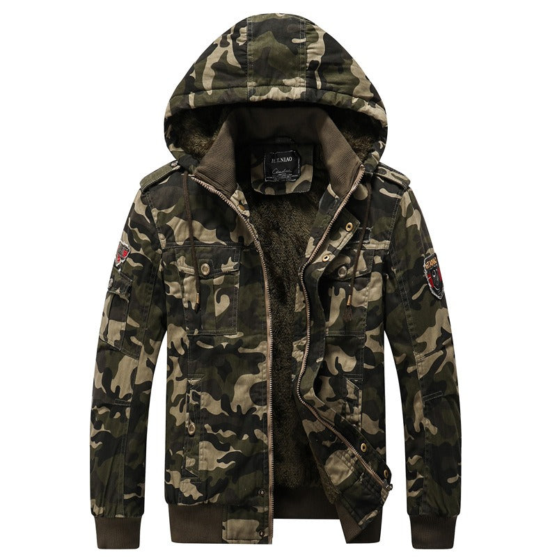 Giacca con cappuccio imbottita invernale calda e spessa in jersey mimetico militare dell'esercito di taglia occidentale | K-7711 