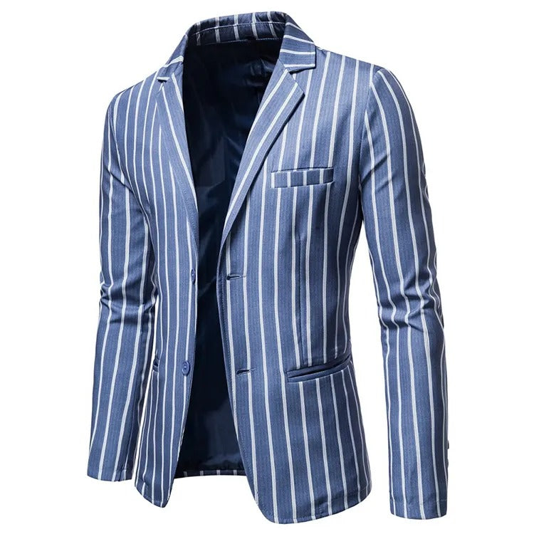 Giacca da uomo blu a righe con due bottoni, da festa, da lavoro, formale | 1812 