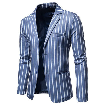 Giacca da uomo blu a righe con due bottoni, da festa, da lavoro, formale | 1812 