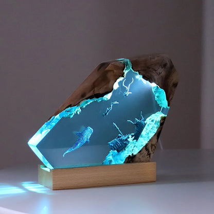 Modern Ocean Art Table Lamp | Solid Wood & Resin Night Light for Bedroom, Office & Perfect Gifts| SC-12