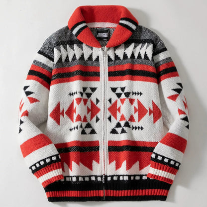 Men's Zipper Cardigan Jacket European & American Long Sleeve Lapel Jacquard Sweater | SY0012