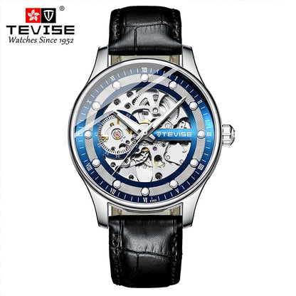 Orologio da polso meccanico automatico scheletrato da uomo con cinturino in pelle | T836D 