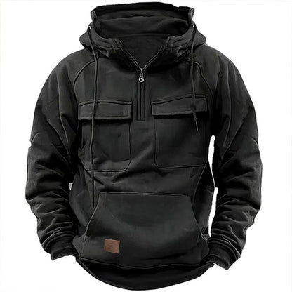 Men's Retro Hooded Pullover Solid Color Long Sleeve Hoodie for Autumn & Winter | AL74
