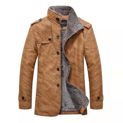 Manteau d'hiver chaud en cuir pour homme Parka Veste polaire Trench Slim Jacket Coat | ZQBA227 