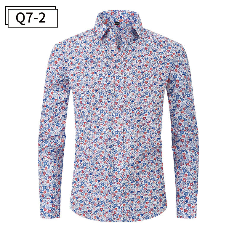 Men's Formal Classic Design Flower Print Button Up Shirt Business Dress Shirt | Q7
