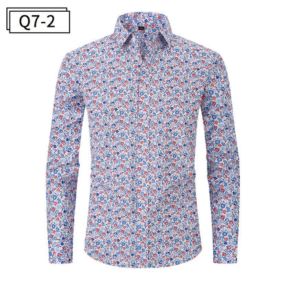 Men's Formal Classic Design Flower Print Button Up Shirt Business Dress Shirt | Q7