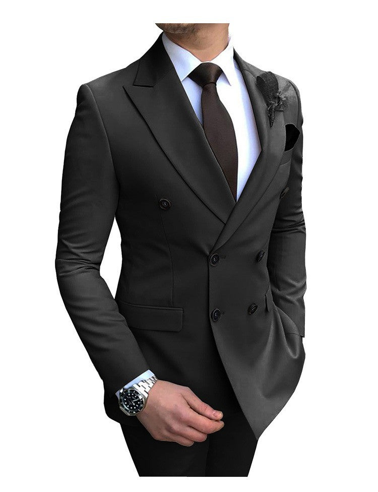 Men's 2 Pieces Suit Double Breasted Notch Lapel Flat Smart Fit Casual Tuxedos Wedding & Events Suits(Blazer+ Pants) | 9/7