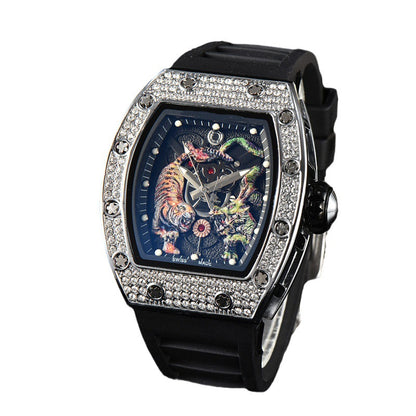 Orologio da uomo di lusso RM Top Luminous Dragon Tiger Diamond Pattern Orologio automatico in gomma | 9924LH 