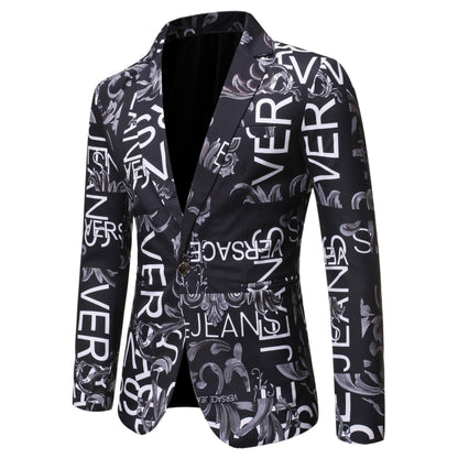 Veste blazer à manches longues et coupe slim pour homme, imprimé floral, 1 bouton, cranté | X07 