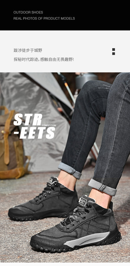 Men's Genuine Leather Hiking Shoes High-Top Outdoor Martin Boots & Trendy Footwear | 2319