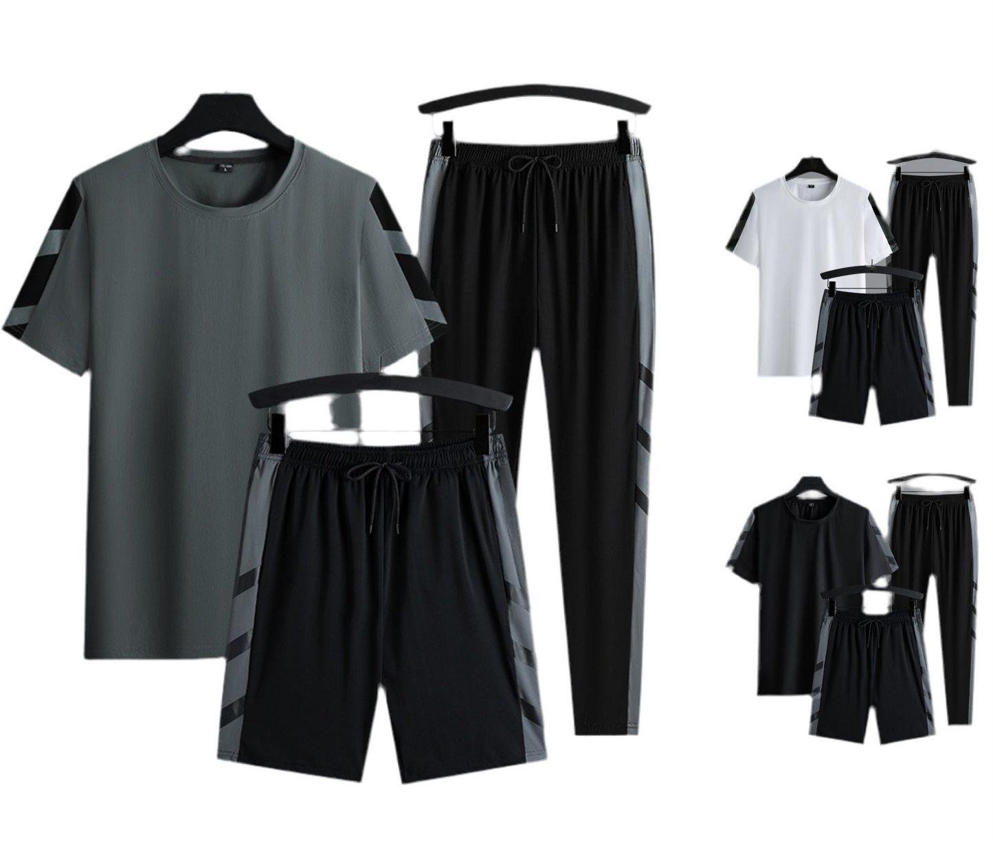 Men's Set Clothes 3 Pieces T Shirt Short Sleeve Solid Color Summer Sets | 1083