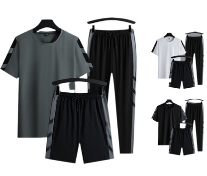 Men's Set Clothes 3 Pieces T Shirt Short Sleeve Solid Color Summer Sets | 1083
