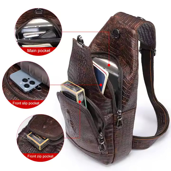Men's Business Shoulder Bag Elegant Crocodile Pattern for Professional Style | 9076