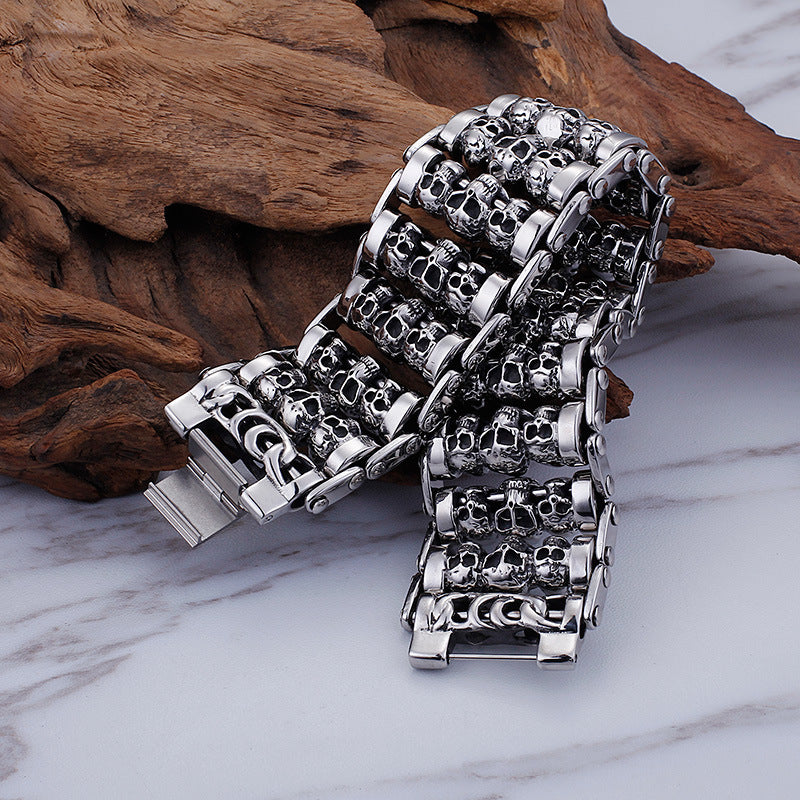 Men’s Skull Bracelet Titanium Steel Punk Ghost Head Bracelet | KB76276-BD
