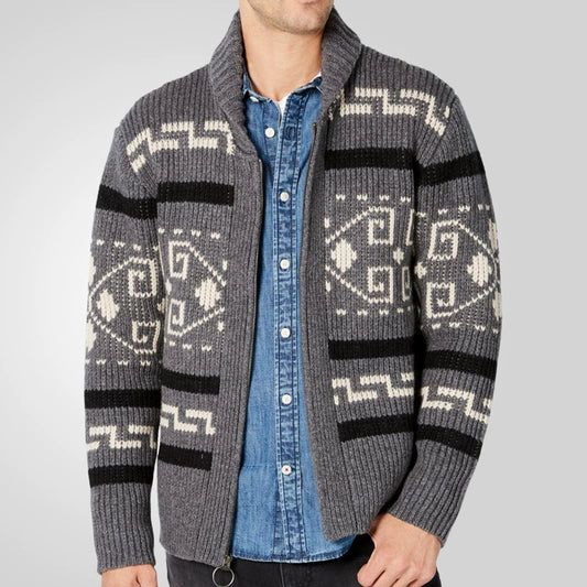 Men Stylish Slim Fit Jacquard Knit Cardigan Jacket with Long Sleeves Casual Lapel Sweater | SY0013
