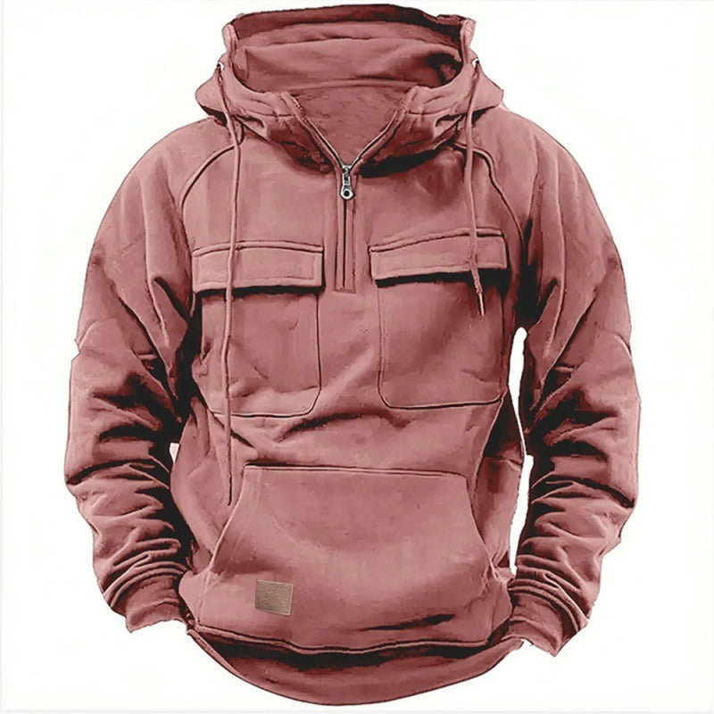 Men's Retro Hooded Pullover Solid Color Long Sleeve Hoodie for Autumn & Winter | AL74